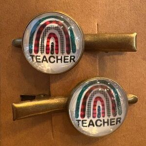 Rainbow Teacher Design Hair Clips